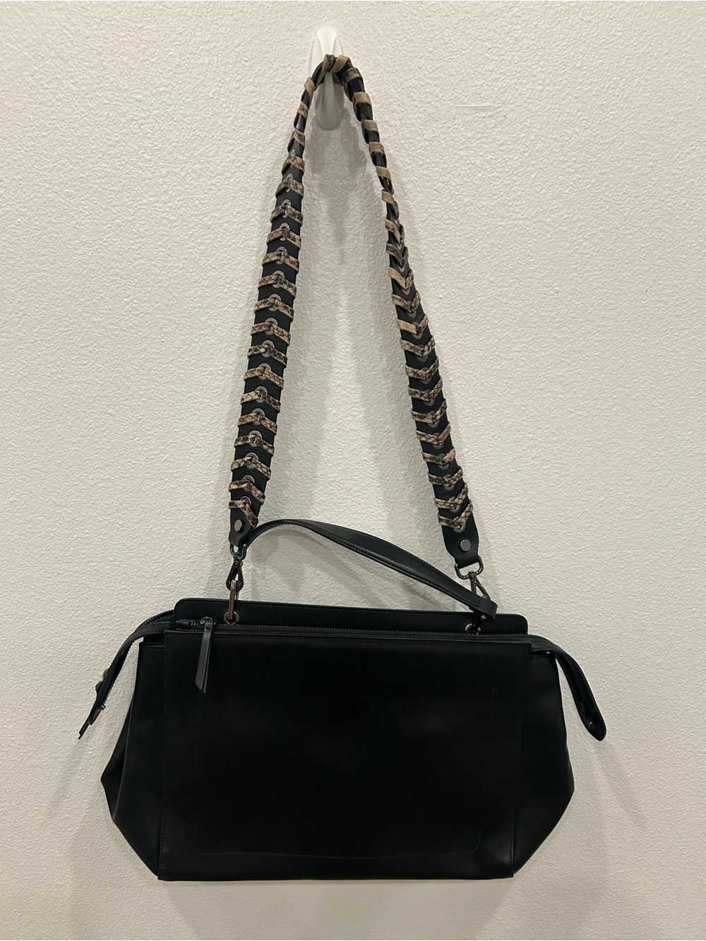 2 Vittoria Napoli Leather Shoulder Bag with Braided Snakeskin Strap